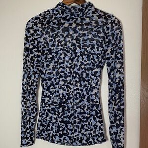 White House Black Market Camo Print Long Sleeve Sheer Top